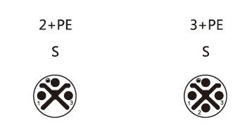 M12 S-coding 2+PE, 3+PE male connector pin layout faceview