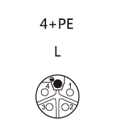 M12 L-coded Connector female 4+PE pin contact layout diagram