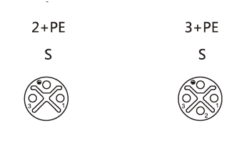M12 S-coding 2+PE, 3+PE female connector pole faceview